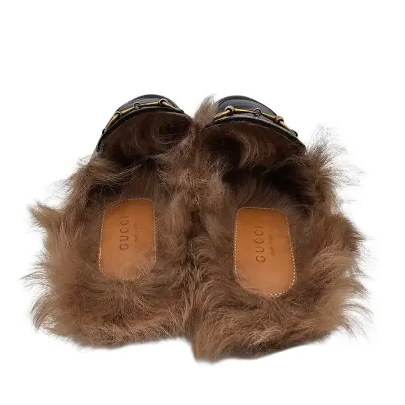 Gucci Princetown Horsebit Fur Lined Flat Mule Black Leather Size 37.5 US 7.5 - Picture 9 of 11